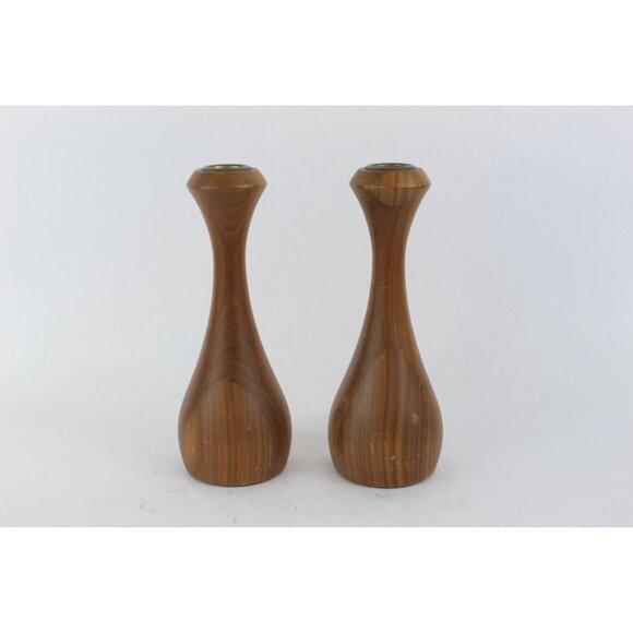 MCM Wood Candlestick Holders Sculpted Pair, Once Upon a Tree Vermont, 7.5 Inch - Picture 3 of 12